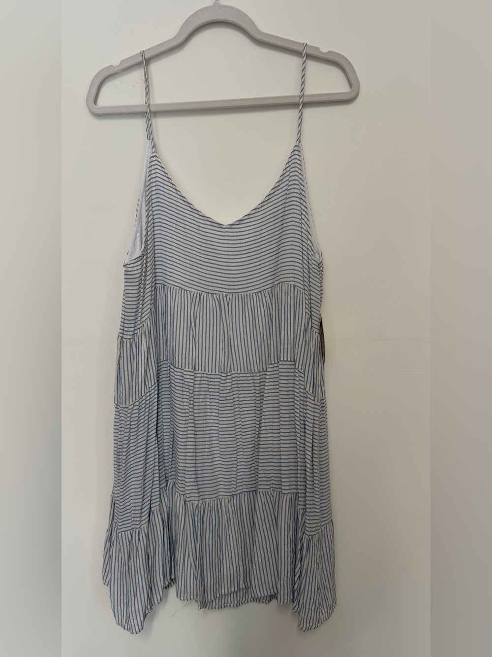 Altar'd State Blue and White Striped Tiered Spaghetti Strap Mini Dress